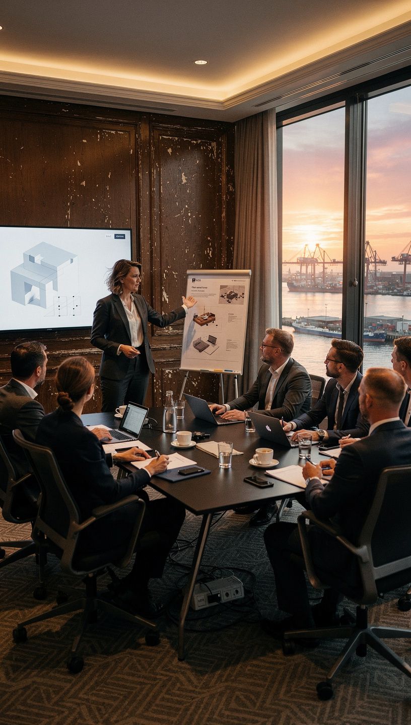 Moderne Büroumgebung mit harmonischer Farbgestaltung und ansprechenden Materialien.