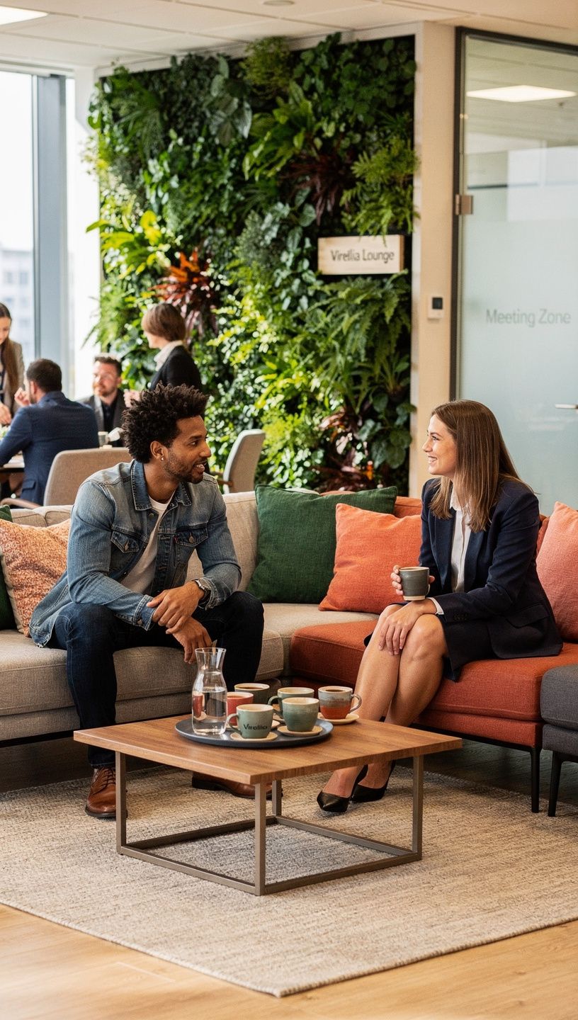 Hell erleuchteter Besprechungsraum mit ergonomischen Möbeln und inspirierender Atmosphäre.